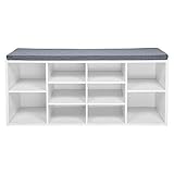 Meerveil Schuhbank, Schuhschrank mit Sitzkissen aus E1 Holzspanplatte Flur Diele Schuhregal 104 x 45 x 30 cm (Weiß)
