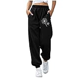 C'est Relaxhose Damen Lang Jogginghose Mode Muster Freizeithose Weites Bein Lose Fitnesshose Laufhose Sportleggins Kordelzug Hohe Taille Sw