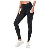 Gefütterte Thermo Leggings Damen Thermoleggins mit Taschen mit Innenfleece Thermo Laufhose Thermounterwäsche Winter warme Sporthose Sport Leggings Damen High Waist für Fitness Laufen W