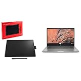 One by Wacom Stifttablett mit drucksensitivem Stift, geeignet für Windows, Mac & Chromebook, Small, schwarz / rot + Chromebook (14 Zoll / HD) Laptop (Intel Celeron N4020, 64GB Silb