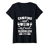 Damen Camping und Wein lässt mich glücklich sein Vino Camper T-Shirt mit V