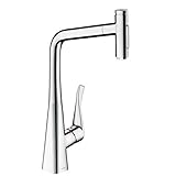 hansgrohe Küchenarmatur Metris Select mit Schlauchbox (Wasserhahn Küche 110°oder 150° schwenkbar, hoher Komfort Auslauf 320mm mit ausziehbarer Brause, 2 Strahlarten und sBox, Standardanschlüsse) C