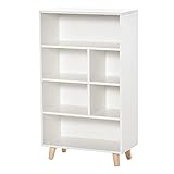 HOMCOM Bücherregal Wohnzimmerregal Bücherschrank Standschrank mit 6 Fächern Weiß+Natur Spanplatte 60 x 30 x 103,3