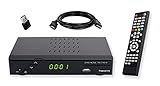 Set-ONE EasyOne 740 HD DVB-T2 Receiver inkl. 3 Monate gratis Freenet TV (Private Sender in HD), PVR Ready, Full-HD 1080p, HDMI, HBBTV, Mediaplayer, USB 2.0, 12V tauglich, 1,5m HDMI Kabel, WLAN Stick