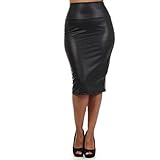 Writtian Damen Winter Lederrock Schwarz Maxirock Hohe Taille Hippie Rock Knielang Wickelkleid Bleistift Kunstleder Schwarz dünnes Partei Hippie Rock Faux Leather Midi Sk