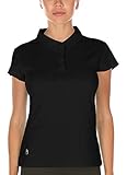 icyzone Damen Poloshirt Atmungsaktiv Fitness Sport Kurzarm Shirt (M, Schwarz)