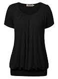 DJT FASHION Damen Casual Falten Kurzarm T-Shirt Kurzarmshirt Rundhals Stretch Tunika, L, Schw