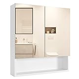 Spiegelschrank Badspiegel mit Schrank Doppelspiegeltür Wandschrank mit zusätzlicher Ablage Badschrank mit Spiegel für Badezimmer weiß 58x53x13