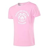 Monster Hunter Küche T-Shirt,Videospiel Mh 3D Gedruckt 100% Baumwolle Solid Short Sleeve Für Sommer Spiel Liebhaber Teen Rosa XL