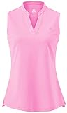 AjezMax Damen Tennis Golf Polo Shirt Ärmellos Baumwolle Fitness Leicht Laufen Sport Sommershirt mit V-Ausschnitt Rosa S