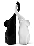 Harmonisches Elefanten Pärchen aus Keramik in Schwarz & Weiß - moderne Skulptur als Paar aus zwei einzelnen Elefanten - Deko-Figur 26cm hoch - Elefant gut als Geschenk zum Muttertag geeig