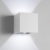 Klighten 12W Moderne Wandleuchte Wandlampe mit Bewegungsmelder Einstellbar Abstrahlwinkel Wandbeleuchtung innen,IP 65 Außenwandleuchte,4000K Naturweiß Weiß
