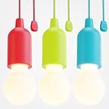 ABSINA LED Lampe batteriebetrieben 3er Set - Pull Light 1W mit Zugschalter inkl Batterien - kabellose Leuchte warmweiß - mobiles Licht ideal für Garten Zelt Camping Kleiderschrank Party Dek