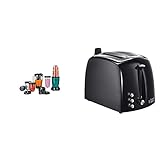 GOURMETmaxx Mr. Magic Smoothie Maker 18-teilig | Standmixer mit 8 Funktionen [400 Watt] & Russell Hobbs Toaster Textures+, 850W, Toaster schwarz 22601-56