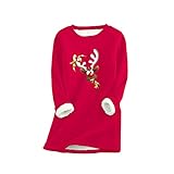 TTWOMEN Weihnachten Damen Rundhalsausschnitt Langarm Pullover Shirts Drucken Sweatshirt Dickes Fleece Warm Rundhals Bluse Top