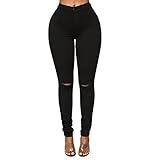 KMKM Große Größen Jeans Damen High Waist Jeans Stretch Jeanshose Löcher Röhrenjeans Elegant Skinny Jeggings Fit Jeans Bleistifthose H