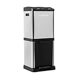 Klarstein Ökosystem² - Mülleimer, Mülltrenner, Tret-Abfalleimer, Recycling-Eimer, 30 Liter, 3 Behälter, Druckknopf- und Fußpedalöffnung, Turmbauweise, PE, Edelstahl, Silber-schw