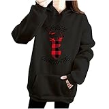 Oversized Sweatshirt Damen Weihnachtspullover Sweatshirt Kariertes Rentier Kapuzenpullover Einfarbig Pullover mit Kapuzen Christmas Hoodie Fashion Winterpullis Lang