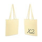 My Custom Style 2 Taschen Shopper aus Baumwolle, 145 g, Beige, 38 x 42 cm, hohe Qualität, Griffe 70