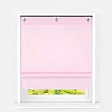 Heichkell Raffrollo mit Ösen Blickdicht Haken Raffgardine Wohnzimmer Einfarbige Fensterstores Leinen Faltenrollo Verdunklung Rosa BxH 60x140