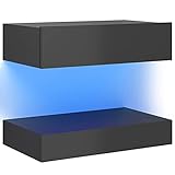 vidaXL LED Nachttisch mit Schublade Nachtschrank Nachtkonsole Nachtkommode Schlafzimmer Kommode Schrank Wandschrank Hochglanz-Grau 60x35cm Spanp