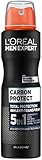 L'Oréal Men Expert Deo für Männer, 5-in-1 Deospray gegen Geruchsbildung, Nässe, Bakterien und weiße Rückstände für bis zu 48 Stunden Frische, Carbon Protect, 6 x 150