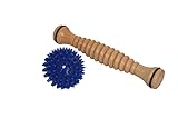 Fußmassagerolle Fußreflexzonen Massage aus Holz gerieft mit Igelb