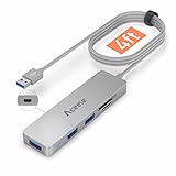 Aceele USB Hub 3.0 mit 1.2 m Kabel, USB Adapter mit Micro USB Ladeanschluss, 3-Port USB 3.0 und SD/MicroSD-Kartenleser, geeignet für Laptops,Desktops,USB-Stick,Speicherkarte und andere USB-Gerät(Grau)