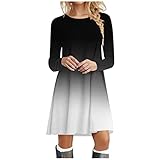 Strickkleid Damen Herbst Midi Casual Langarm Oansatz Weihnachtsdruck Damen Lose T-Shirt Kleid Mini Swing Satin Kleid Lang Weiß Pchwarzes Partykleid Strickkleid Sexy Winterkleid Damen Große Größ