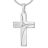 CLEVER SCHMUCK Set Silberner jugendlicher Anhänger Kreuz 23 mm mit einem Spann Zirkonia matt und glänzend, geschwungene Form & Kette Panzer 42 cm Sterling Silber 925 im Kreuz-E