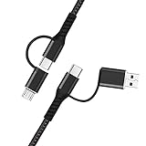 KROK 4 in1 USB + Type-C zu Type-C + USB-Micro PD Schnellladekabel 60W Nylon, Ladekabel USB A/USB C auf USB C/ USB B – Micro USB