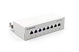 tsnetworks CAT.6a 8 Port Patchpanel/Patchfeld 8X vollgeschirmte RJ45 Buchsen 10GBit, Metallgehäuse weiß/grau, LSA + Schneidklemmen AWG22-26