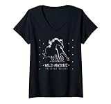 Damen Wildpferde – Preserve Nature | weißer Strich T-Shirt mit V
