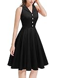 Timormode Damen Vintage 50er Jahre Cocktailkleid Audrey Hepburn Retro Party Rockabilly Kleider AllBlack M