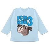Shirtracer Baby Geburtstag Geburtstagsgeschenk - Ich Bin 3 mit Faultier in blau - 3/6 Monate - Babyblau - Geschenk - BZ11 - Baby Langarmshirt für Jungen und M