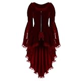 OFF-KEWIS Women's Vintage Jackets Long Sleeve Waist Lace Stitching Tuxedo Jacket Lapel Swing Lengthened Overcoat Outerwear-XX-Large,R