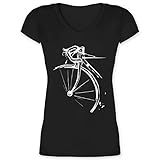 Fahrrad Bekleidung Radsport - Fahrrad Vintage Effekt - XL - Schwarz - Zeichnung - XO1525 - Damen T-Shirt mit V