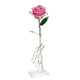 Zhenwo Künstlich Rose, Handgefertigt Langer Stiel 24K Gold Rose Mit Transparent Ständer Und Geschenk Box Für Hochzeitstag Weihnachten Geburtstagsgeschenk,R