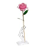 Zhenwo Künstlich Rose, Handgefertigt Langer Stiel 24K Gold Rose Mit Transparent Ständer Und Geschenk Box Für Hochzeitstag Weihnachten Geburtstagsgeschenk,R