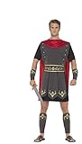 Smiffys 45495L - Herren Römischer Gladiator Kostüm, Tunika, Umhang, Arm und Bein Stulpen, Größe: L, schw