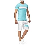 Trainingsanzüge Männer Sommer T-Shirts Kurzarm Shorts mit Kordel Sportswear-Sets Große Größen Freizeit Sportanzug Streifen Farbe Kollision Tops Sweatshorts Sporthose Dünne Jogginganzug