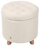 CLP Sitzhocker Marsa Stoff I Samt I Polsterhocker Mit Stauraum I Gesteppter Hocker Mit Zierknöpfen I Gepolstert, Farbe:Creme, Material:S