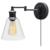 QAZXCV Vintage Industrielle Wandbeleuchtung Beleuchtung Indoor Verstellbare Schwingarm Wandleuchte Mit Stecker Und Kabel, Glaslampenschirm, Für Wohnzimmer Schlafzimmer N