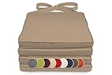 sunnypillow 4er Set Stuhlkissen 40 x 45 x 5cm | Polsterauflage Auflage für Stühle / Rattanstühle | Stuhlauflage mit Schleifenbändern | Indoor / Outdoor | Beige |