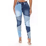 Yokbeer Skinny Patchwork Jeans für Damen Damen Y2K Stretch Denim Jeggings Hose Bleistifthose (Color : Blue, Size : XXL)