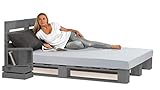 sunnypillow 140x200 cm Palettenbett mit Kopfteil Grau Massivholzbett Bett aus Paletten Palettenmöbel Fichte europalette Anthrazit Grau 80 90 100 120 140 160 180 200 220 240 x 200