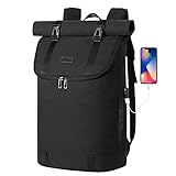 SUEBEKUE Rucksack Rolltop,Schulrucksack Damen und Herren Rucksack mit 17.3 Zoll Laptopfach für Universität Studium Arbeit F