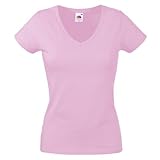 Fruit Of The Loom Lady-Fit Valueweight Damen T-Shirt, V-Ausschnitt XXL,Pink