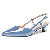 WAYDERNS Damen Slingback Solid Patent Spitz Toe Schnalle Kitten Low Heel Pumps Schuhe 1.5 Zoll, Blau (hellblau), 40.5 EU