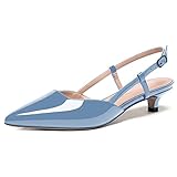 WAYDERNS Damen Slingback Solid Patent Spitz Toe Schnalle Kitten Low Heel Pumps Schuhe 1.5 Zoll, Blau (hellblau), 40.5 EU